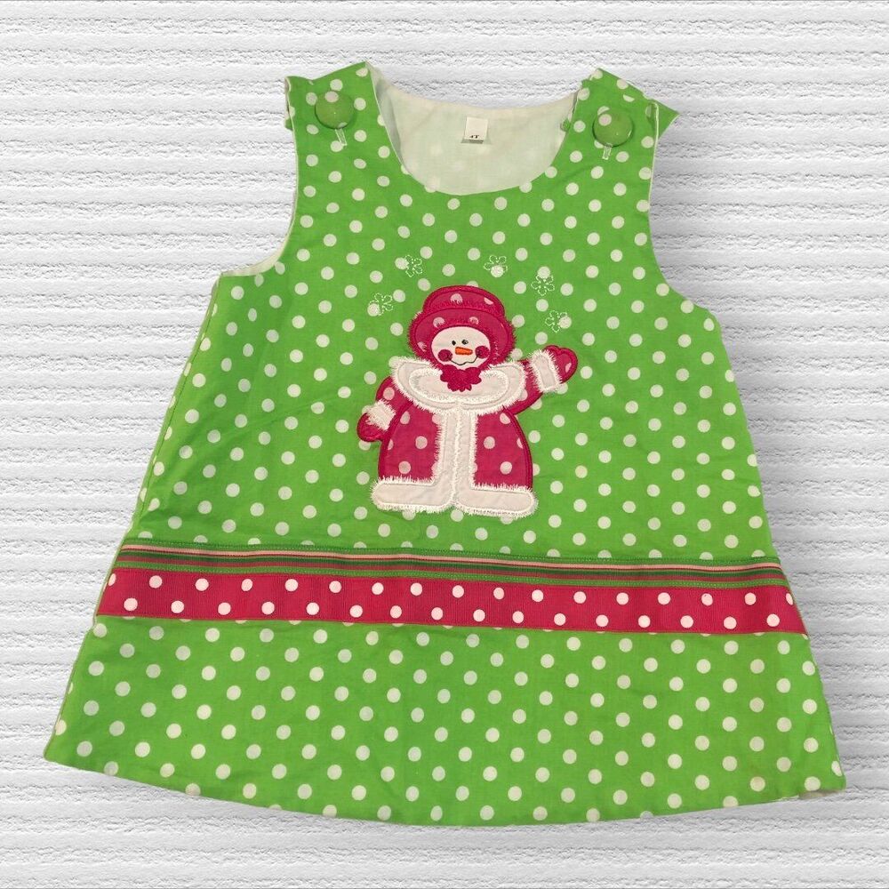 Snowman Bright Green and Hot Pink Appliqué Holiday Christmas Winter Tunic Dress